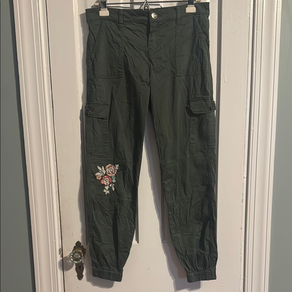 Justice Green Jogger Cargo Pants with Embroidery Size 16